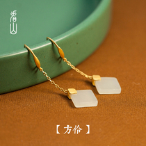 Look at the mountains) Founder) and Tian Bai jade earbuds ear pendant womens pure silver jewelry retro Fagin gold country windy raising earrings nails new