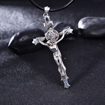 s925 silver jewelry retro Thai Silver big Jesus cross necklace pendant mens jewelry trendy male pendant