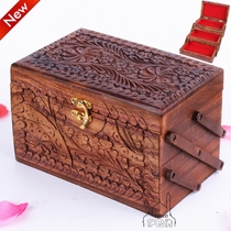 India and Pakistan walnut wood high-grade jewelry box with lock wooden small three-layer storage box Girlfriend Christmas Gift box
