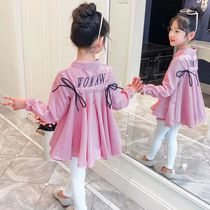 Foreign style striped shirt girl shirt Korean top 2021 new children Spring and Autumn women baby embroidery long sleeve