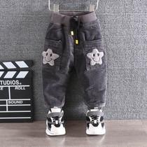 2021 new boy pants autumn winter style children plus suede pants baby integrated suede pants with children cotton pants outside