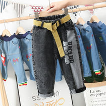 Spring and autumn trousers 2021 new boys autumn straight jeans childrens swimsuit casual pants boy handsome