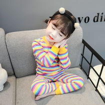 Childrens autumn clothes and trousers childrens pajamas spring and autumn thermal underwear set girls cotton long sleeve high waist male and female baby