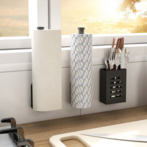 Kitchen paper towel rack Roll paper hanger Wall-mounted non-perforated oil-absorbing paper net red cling film storage storage rack