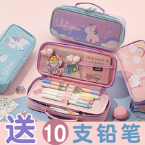 Cute fabric stationery box Female primary school students cartoon large capacity portable net red pencil bag Childrens pencil box male and female students stationery bag Japanese simple pen box ins towards girls first grade middle school students