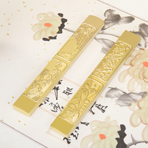 Brass carving plum orchid chrysanthemum bamboo paperweight ruler Wenfang practice writing pressure strip calligraphy pressure ruler original high-end custom gift