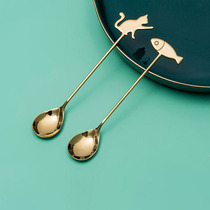 Net red creative stainless steel mixing spoon Cute coffee spoon Dessert spoon Fruit fork water cup household couple small spoon
