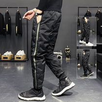  Trendy brand mens fashion down pants mens outer wear thickened winter new warm pants casual cotton pants gray duck down pants