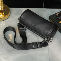 Hong Kong minimalist black cowhide cylinder bag fashion mobile phone shoulder bag multifunctional casual trend shoulder bag