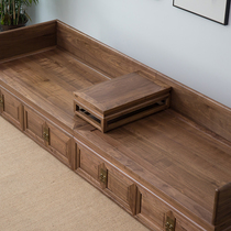 New Chinese walnut solid wood Arhat bed Living room Tatami sofa Zen box type mortise and tenon sofa bed combination furniture