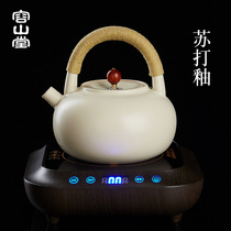 Rongshantang Soda Glaze Teapot Large Tea Boiler Breaking Tea White Mud Pot Household Ceramic Kettle Electric Pottery Furnace Tea set