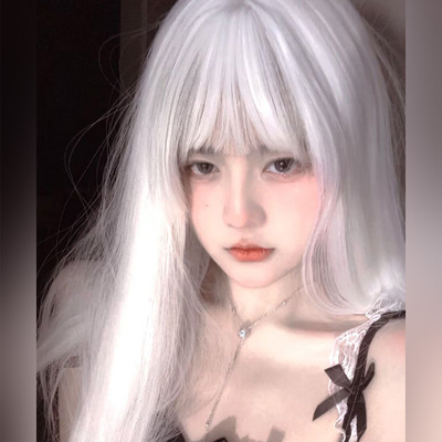 taobao agent Wig female long -haired air bangs temperament face repair full set of natural simulation natural simulation pure white wig