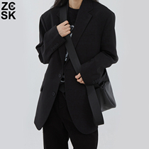 (Sitting on the mountain) black suit jacket female senior sense niche design temperament spring loose Korean version of mens leisure