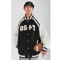 American baseball uniform mens winter thickened National Tide Street splicing couples hip-hop leather label loose street style coat women