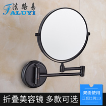 Bathroom makeup mirror Wall-mounted folding toilet rotating telescopic mirror Copper double-sided enlarged beauty mirror without drilling