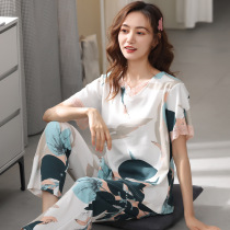 Pajamas Womens modal cotton summer short-sleeved loose middle-aged mother Japanese can wear large size cotton home clothes