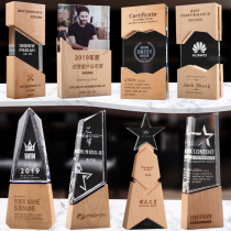 Creative solid wood crystal trophy lettering custom medal authorization brand personality custom company annual meeting staff award