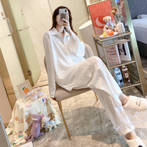 Large size loose ice silk long-sleeved cardigan pajamas women 2021 new Korean version of sexy can wear two sets of home clothes