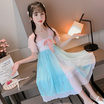 Girls dress summer dress 2021 new childrens hanfu Chinese style western style chiffon skirt summer girl costume