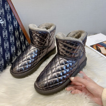 Gun color snow boots womens short tube 2021 New thick cotton boots womens shoes autumn and winter plus velvet plaid cotton shoes womens shoes