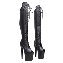 Leecabe new 20CM long boots pole dance over the knee boots sexy model catwalk small fish mouth matte 5BX