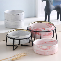 Cat Bowl Ceramic Marble TatXX_ENCODE_CASE_CAPS_LOCK_Off Double Bowl Protect Cervical Spine Dog Rice Bowl Cat Food Bowl Cat Food Bowl Anti-Overturn Pet Bowl