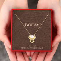 Xiangyun Ruyi Ping An lock necklace female summer sterling silver light luxury niche long life gold lock pendant concentric lock birthday gift