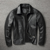 Leather leather jacket mens pure first layer cowhide slim simple leather jacket casual short zipper locomotive lapel jacket