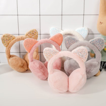  Creative new sequined cat ears plush childrens warm earmuffs winter cold-proof student earmuffs ear warm