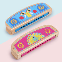  Wooden childrens harmonica toy Baby infant harmonica whistle Small whistle can play trumpet clarinet musical instrument