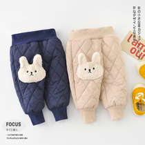 2021 Winter newborn baby cotton pants men and women Baby cartoon rabbit quilted high waist leg padded butt pants