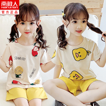 Antarctic girl Pajamas pure cotton summer thin childrens middle and large childrens short-sleeved home clothes Girls air conditioning suit set