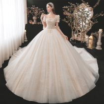 (White love) senior main wedding dress 2021 new bride temperament court one word shoulder big tail princess style luxury