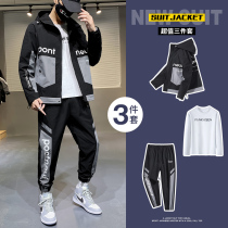 Jacket coat mens spring autumn 2021 new trend handsome sports tooling suit mens clothes with a set