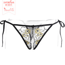Mu large size sexy lingerie open crotch underwear lace thong see-fitting emotional set women 7141