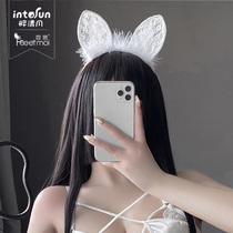 Mu sexy lacy lace plush cat ears rabbit hair hoop accessories sex uniform set with female 7684