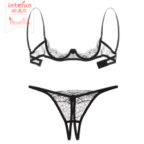 Feimu sex underwear underwire gathered half-bracket three-point open file open chest bra sexy panties female temptation 7147