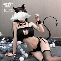 Love lingerie playful cute cat women sexy three-point split seduction uniform suit perspective 7950