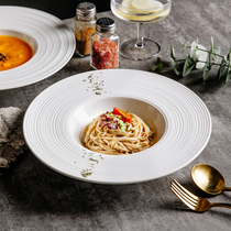 Pure white ceramic pasta plate UFO plate straw hat plate Western soup plate Western restaurant tableware commercial