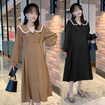 Pregnant women dress autumn and winter 2021 New loose size long skirt tide mom fashion long sleeve spring and autumn breastfeeding dress