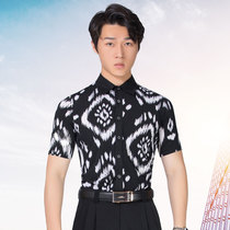 Danbaolo new printed short-sleeved dance suit national standard mens dance top Waltz dance dance slim-fit comfortable shirt