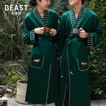 THEBEAST wild beasts small fox green stripe printed 22 mmereal silk sleepwear pajamas pyjamas home suits suit