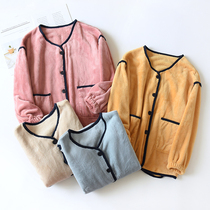 Pajamas womens one-piece coat autumn and winter flannel plus velvet thickened cation coral velvet long sleeve solid color home wear