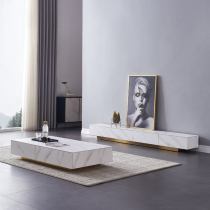 Light luxury rock panel TV cabinet Coffee table combination Living room small apartment Nordic Marble floor Modern simple floor cabinet