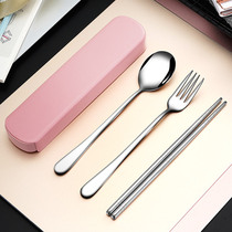 Korean cute portable stainless steel tableware set Chopsticks spoon fork three-piece set Student travel chopsticks spoon box