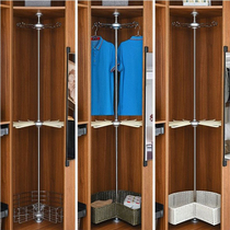 Cloakroom 360-degree rotating hanger wardrobe corner trouser rack S-shaped corner three-layer clothing basket multifunctional hanging rod
