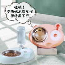 Cat Bowl double bowl cat food basin automatic drinking water protection cervical vertebra cat stainless steel oblique mouth anti-knock pet supplies