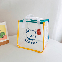 ins cartoon bear portable jelly bag color matching edging Korean students lunch bag girl Lunch Box storage bag
