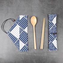 Factory direct bag tableware set Canvas bag chopsticks and spoons two-piece set portable environmental protection storage 