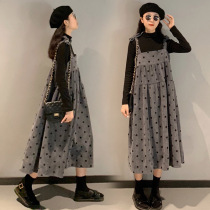 Pregnant women autumn suit fashion large size pregnant women early autumn two-piece dress corduroy strap skirt autumn dress